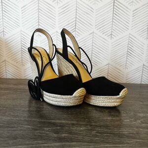 Jessica Simpson Lace Up Black Wedge Sandals